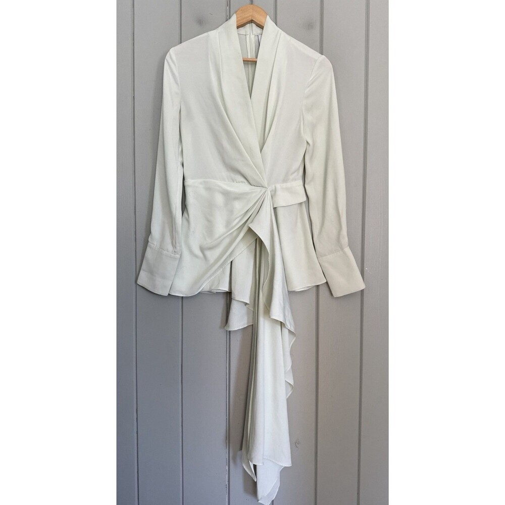 Acler Blouse XS/S Mint Green Draped V-Neck Long Sleeve Twist Train Chiffon